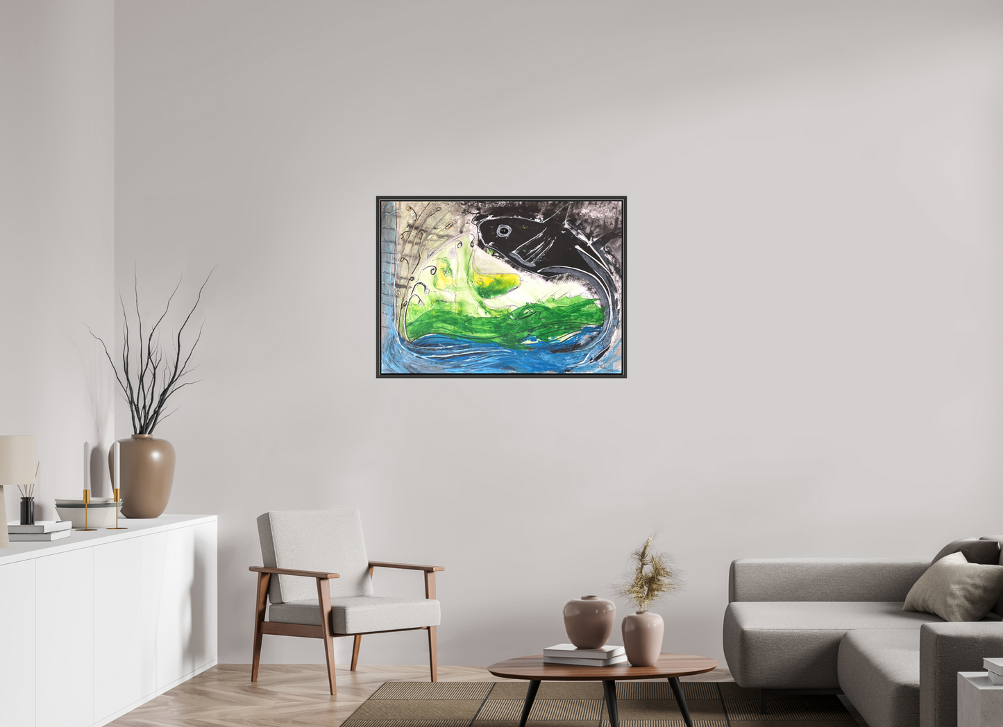 98,2 x 70 cm, Leinwandprint, matt, Eiche schwarz "Fishing for YinYang" - Leinwandprint