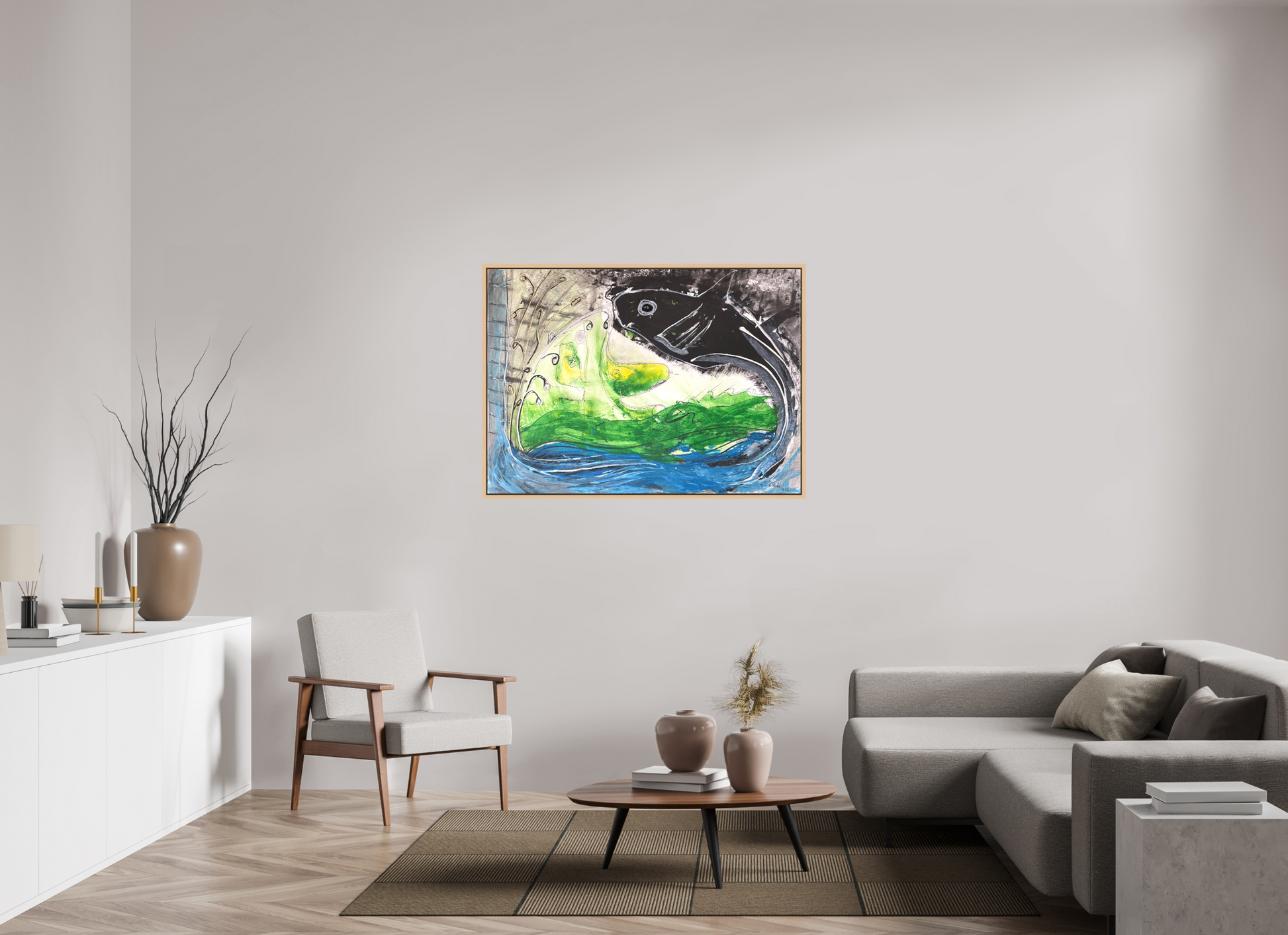 126,2 x 90 cm, Leinwandprint, matt, Ahorn natur "Fishing for YinYang" - Leinwandprint