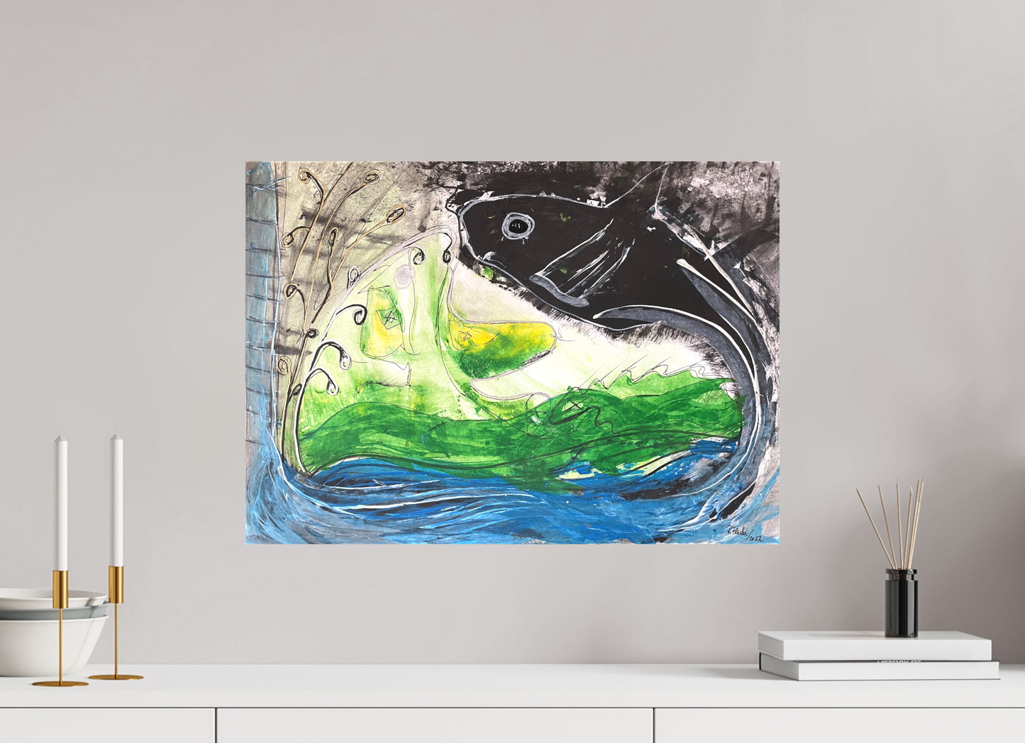 56,1 x 40 cm, Leinwandprint, matt, ohne Rahmen "Fishing for YinYang" - Leinwandprint