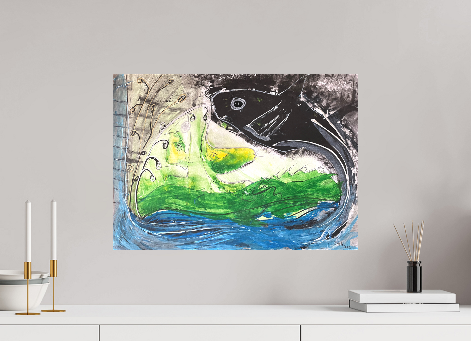 56,1 x 40 cm, Leinwandprint, matt, ohne Rahmen "Fishing for YinYang" - Leinwandprint