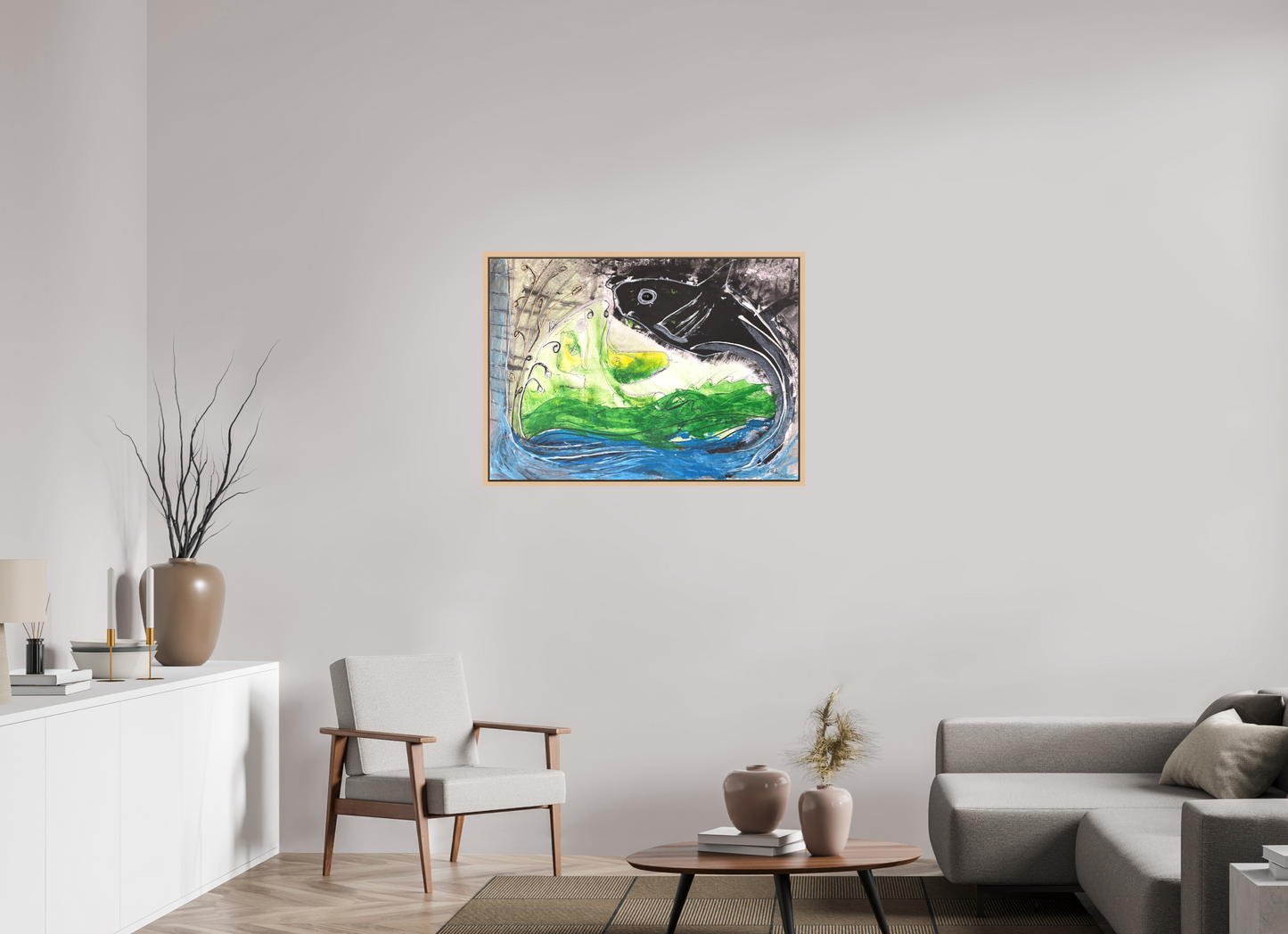 98,2 x 70 cm, Leinwandprint, matt, Ahorn natur "Fishing for YinYang" - Leinwandprint