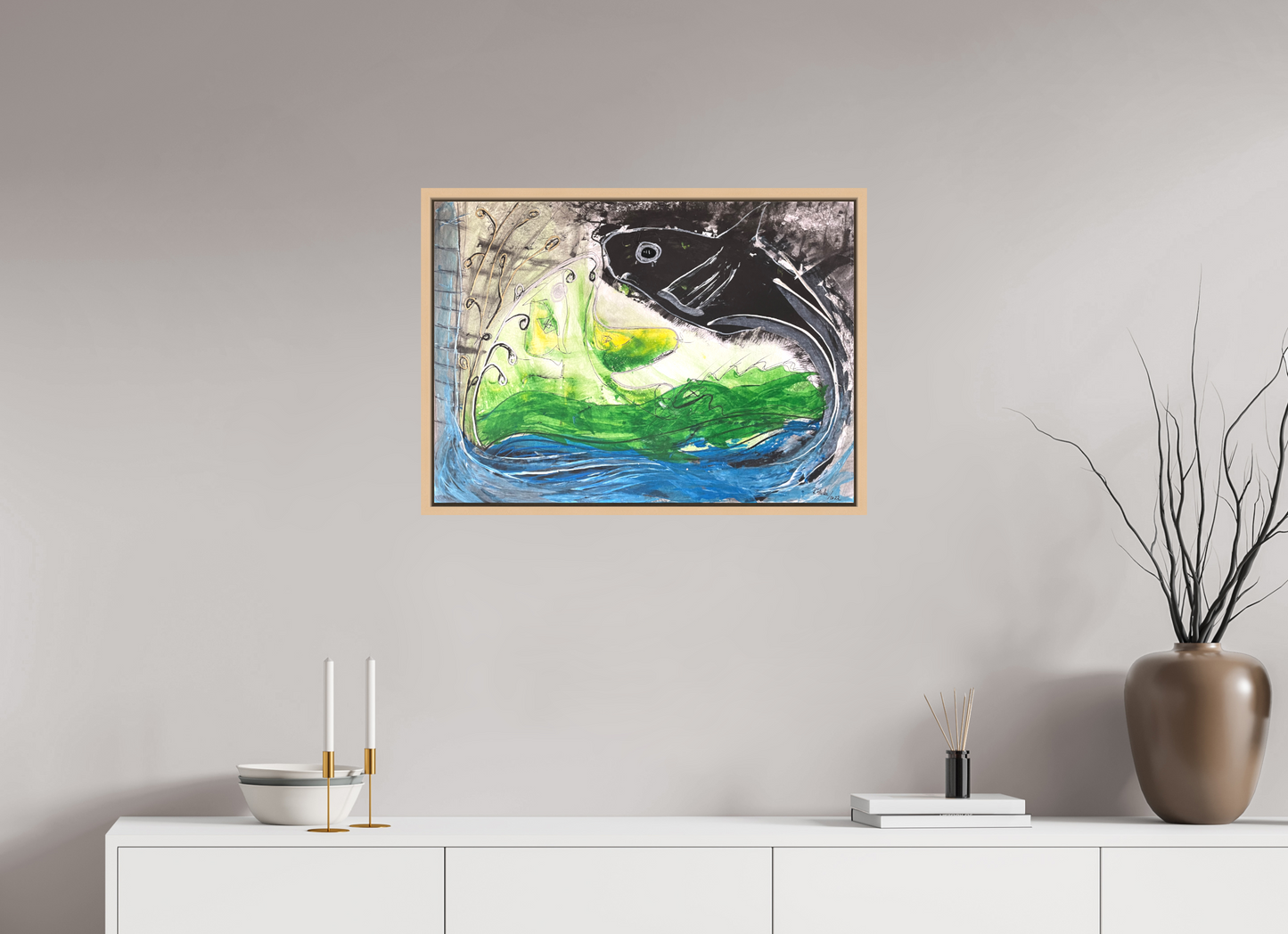 70,1 x 50 cm, Leinwandprint, matt, Ahorn natur "Fishing for YinYang" - Leinwandprint