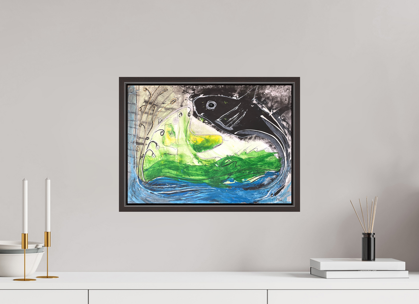 42,1 x 30 cm, Leinwandprint, matt, Erle braun "Fishing for YinYang" - Leinwandprint