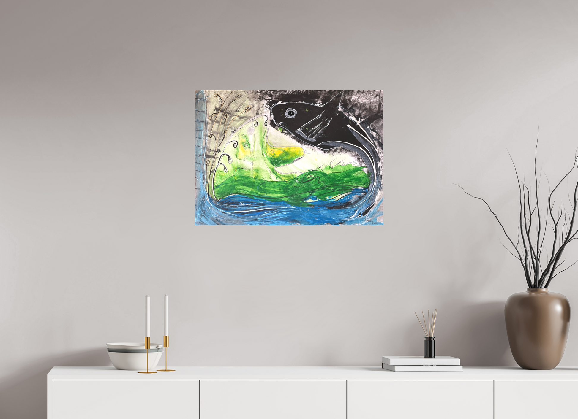 70,1 x 50 cm, Leinwandprint, matt, ohne Rahmen "Fishing for YinYang" - Leinwandprint