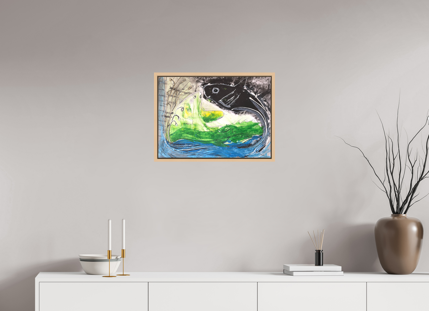 56,1 x 40 cm, Leinwandprint, matt, Ahorn natur "Fishing for YinYang" - Leinwandprint
