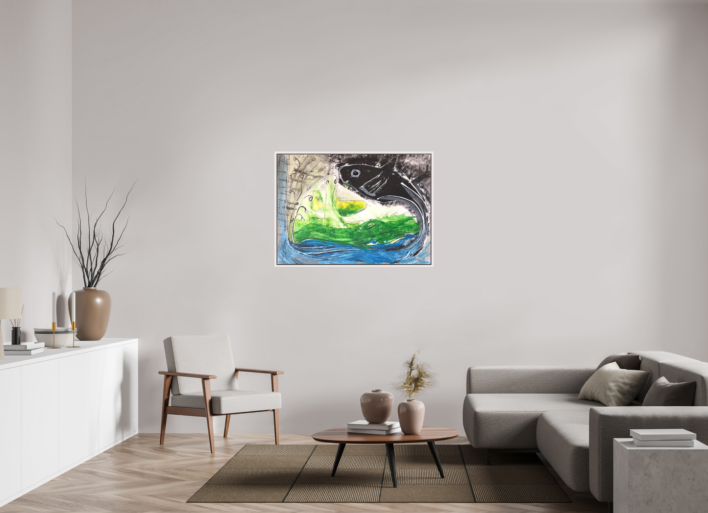 112,2 x 80 cm, Leinwandprint, matt, Ahorn weiß "Fishing for YinYang" - Leinwandprint