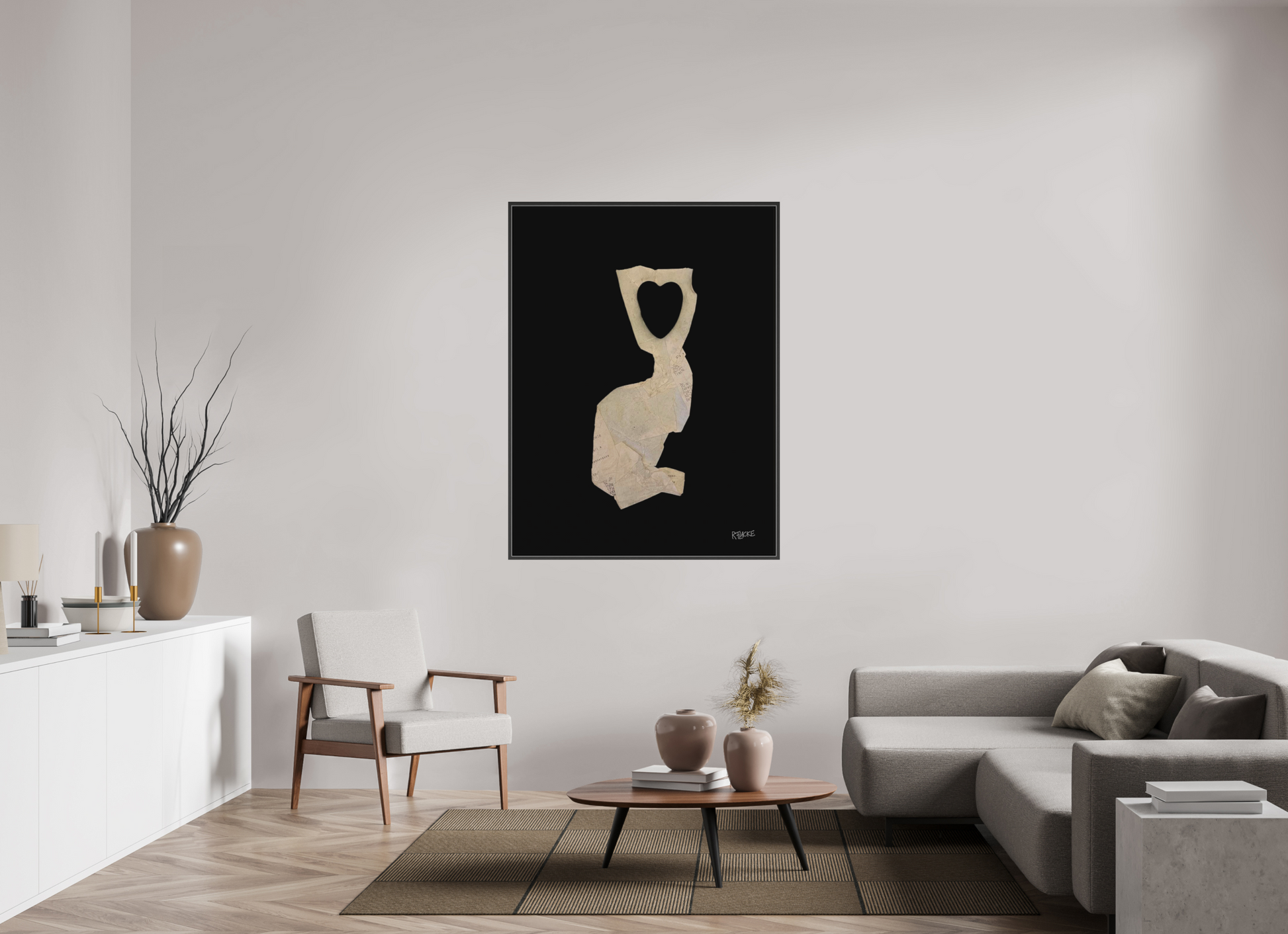 105 x 140 cm, Leinwandprint, matt, Eiche schwarz "Heart in head" - Leinwandprint
