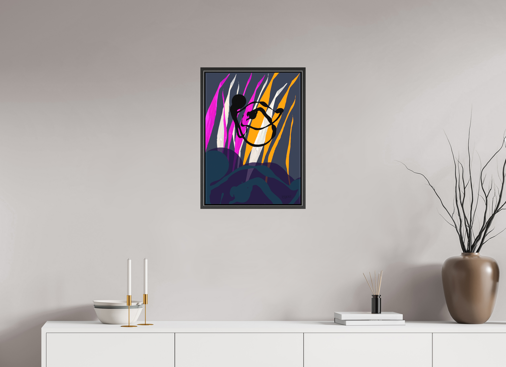 40 x 55,6 cm, Leinwandprint, matt, Eiche schwarz "Octopus Leaving" - Leinwandprint