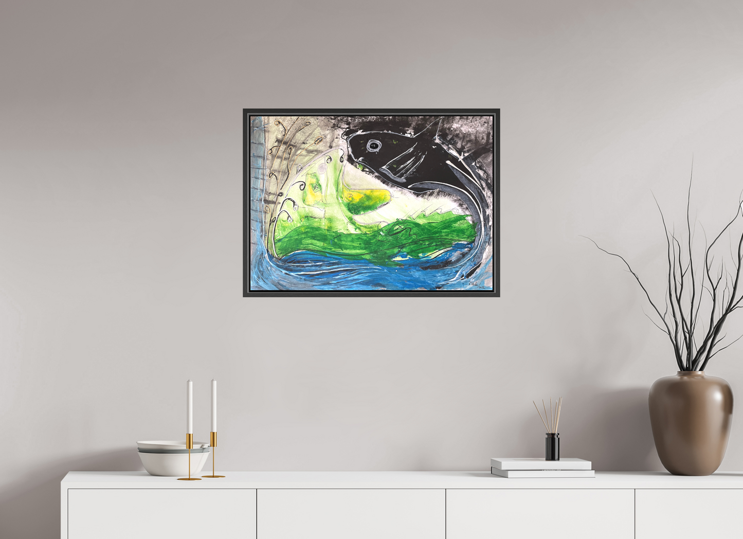 70,1 x 50 cm, Leinwandprint, matt, Eiche schwarz "Fishing for YinYang" - Leinwandprint
