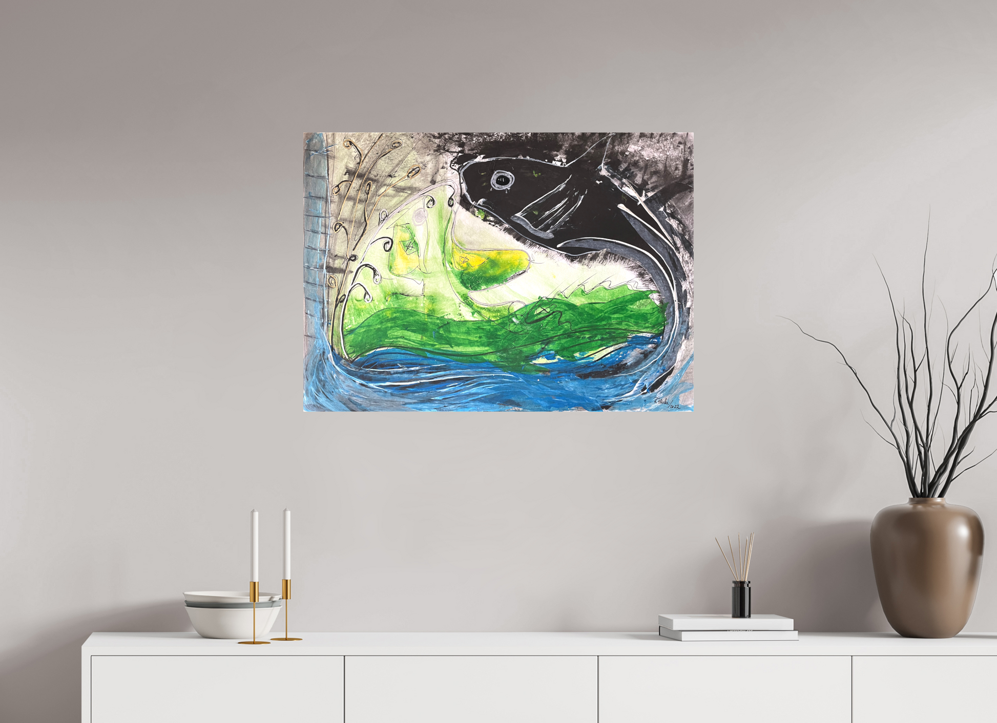 84,2 x 60 cm, Leinwandprint, matt, ohne Rahmen "Fishing for YinYang" - Leinwandprint