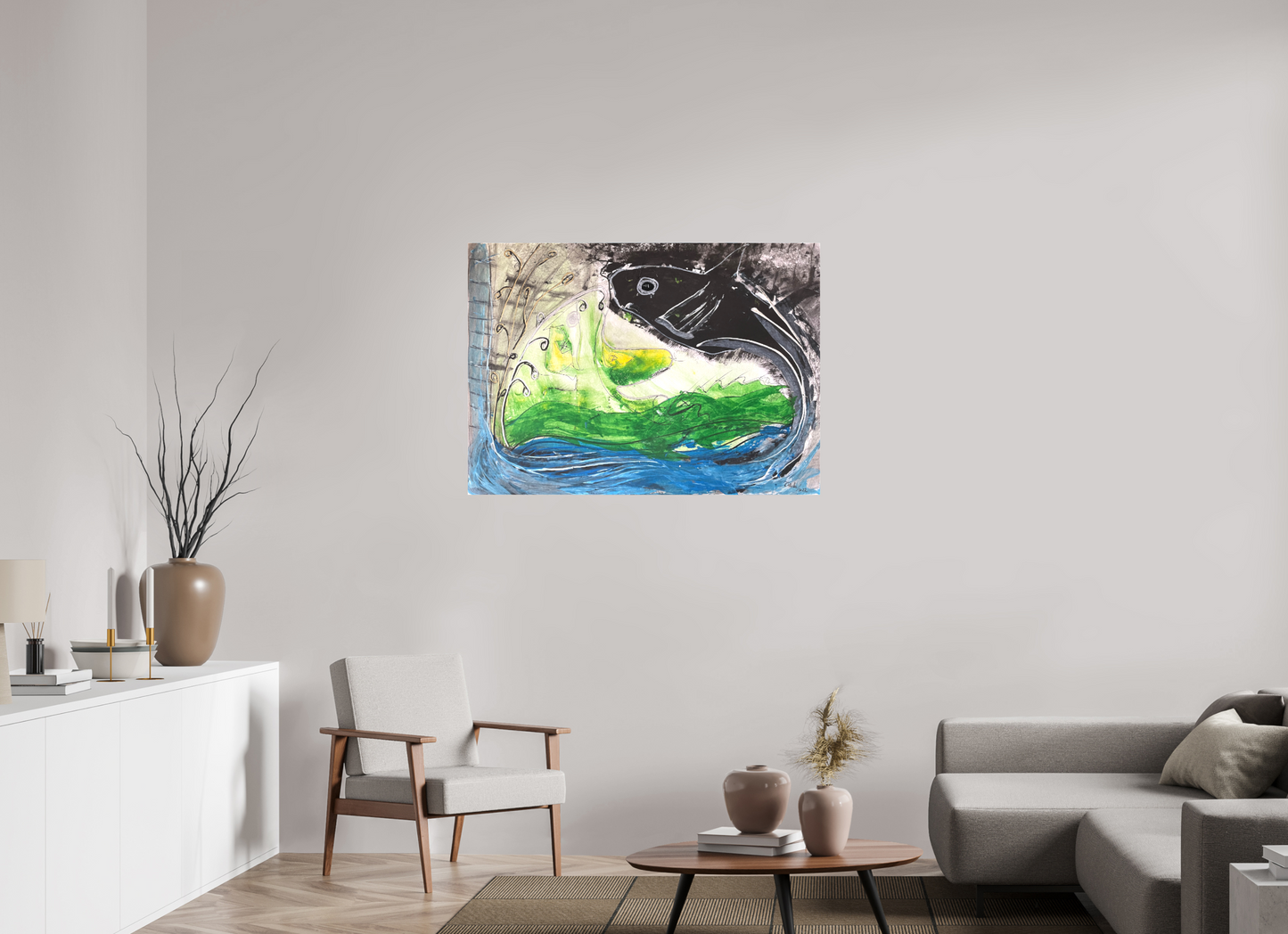 112,2 x 80 cm, Leinwandprint, matt, ohne Rahmen "Fishing for YinYang" - Leinwandprint