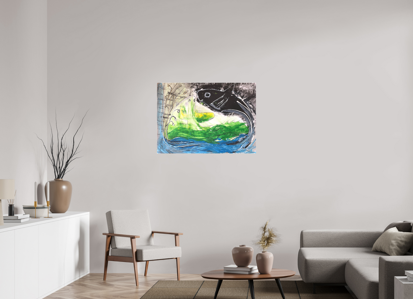 98,2 x 70 cm, Leinwandprint, matt, ohne Rahmen "Fishing for YinYang" - Leinwandprint