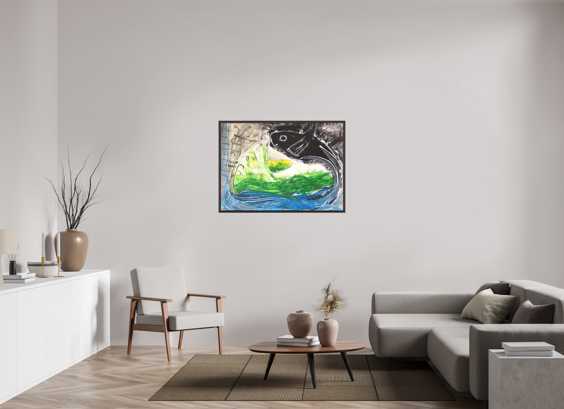 112,2 x 80 cm, Leinwandprint, matt, Erle braun "Fishing for YinYang" - Leinwandprint
